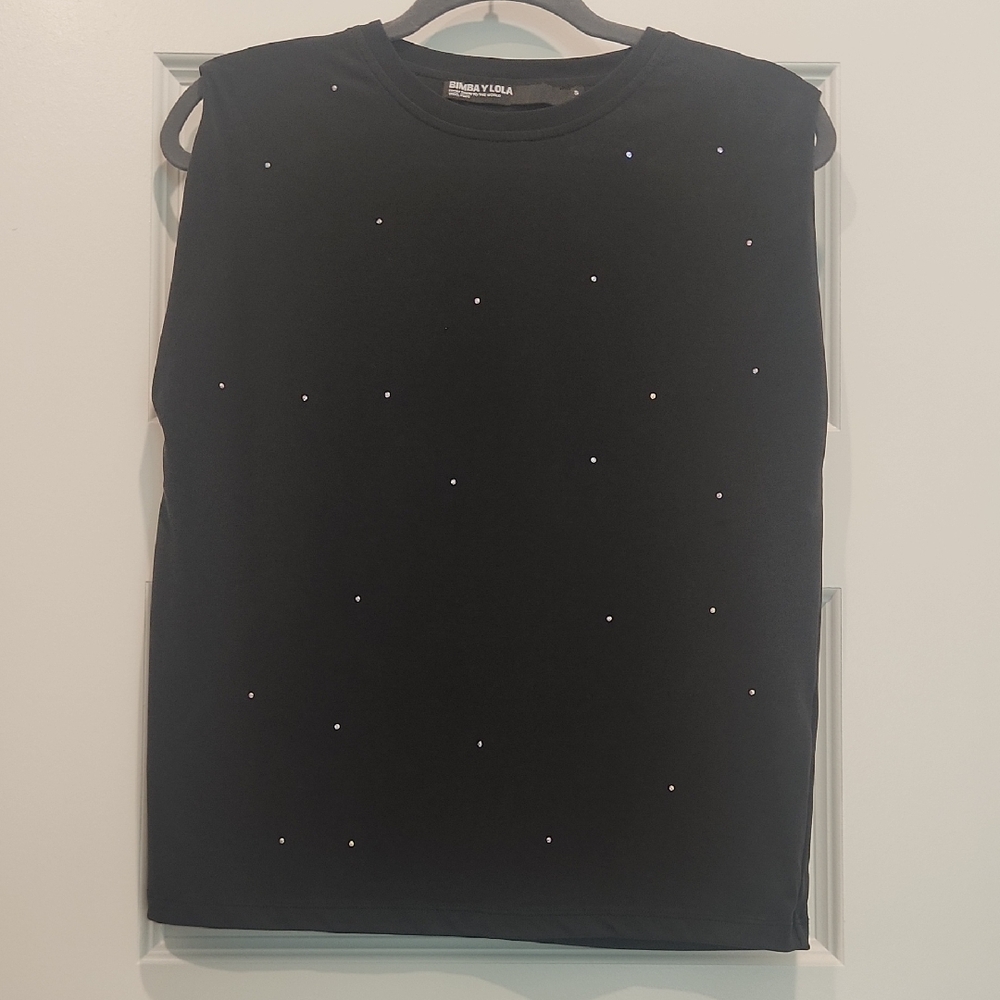 Sleeveless Black Tee with Rhinestones
